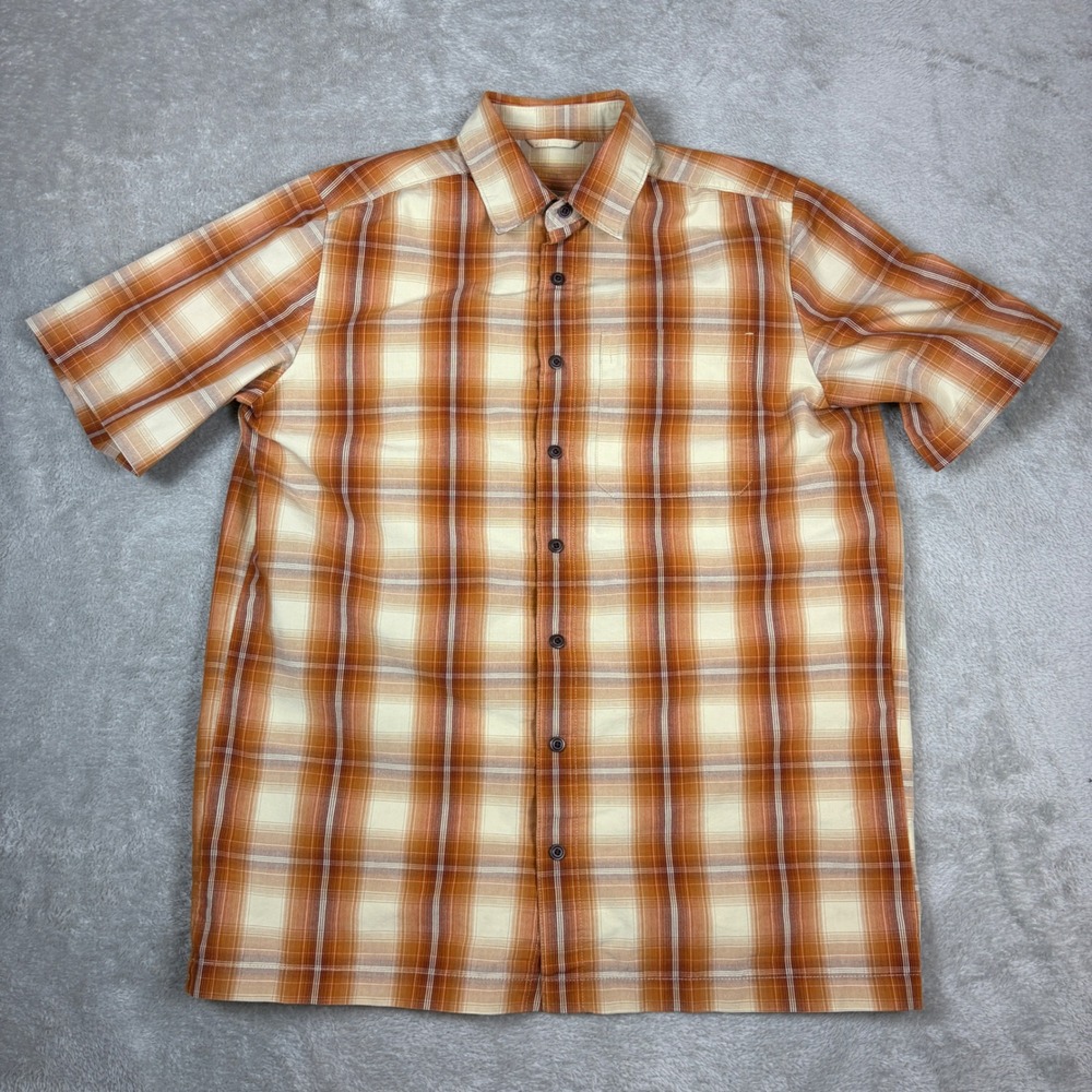 511 Tactical Shirt Mens Small Short Sleeve‎ Plaid Button Up Orange Cream